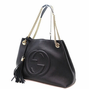 GUCCI Soho Disco Shoulder Bag Leather Black Brown